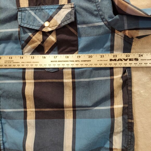Coastal Western Cut Shirt Mens XL Blue Gray Plaid Pearl Snap Cowboy Rodeo pocket - Picture 5 of 7